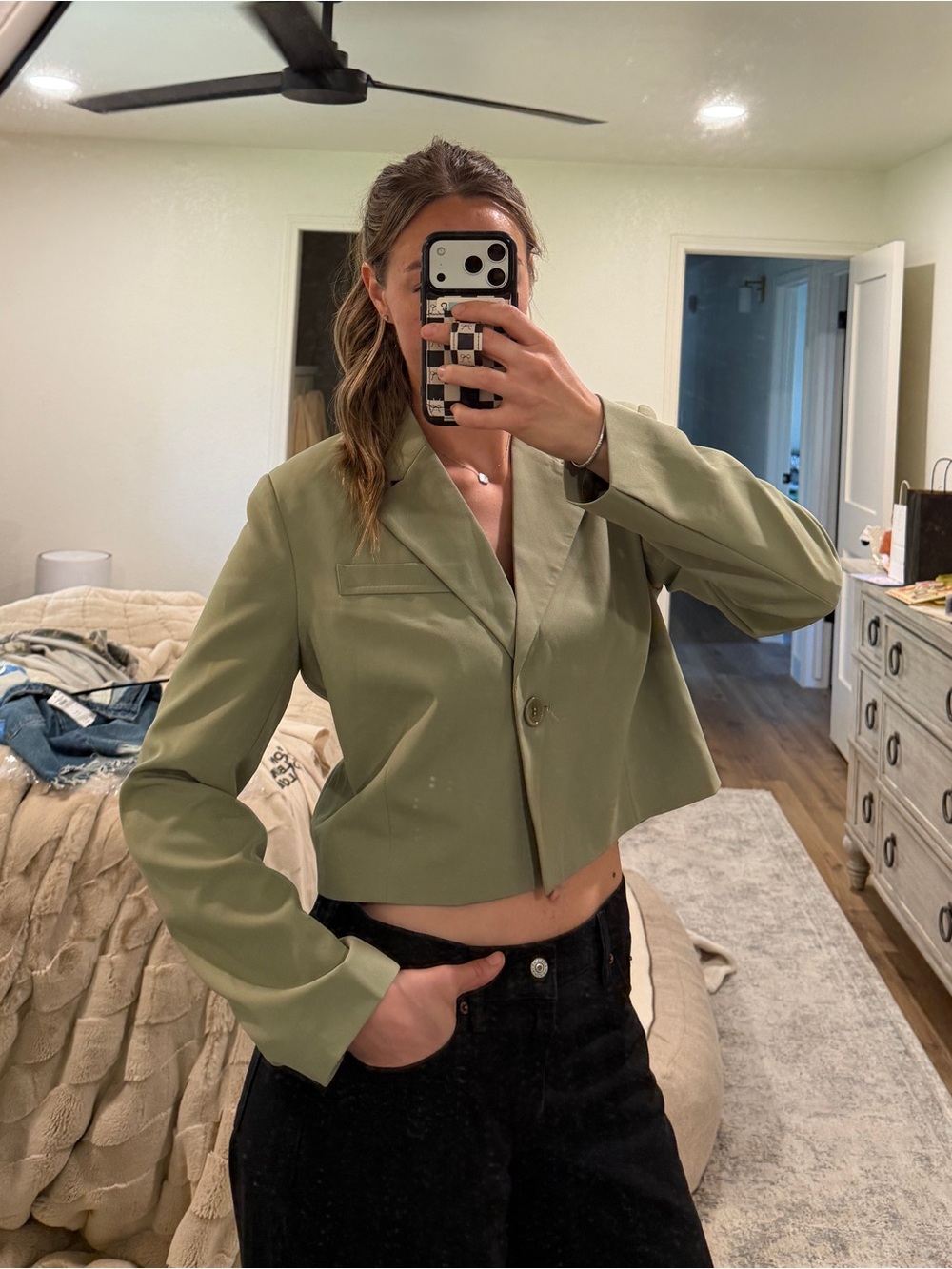 7 For All Mankind Sage Green Cropped Blazer